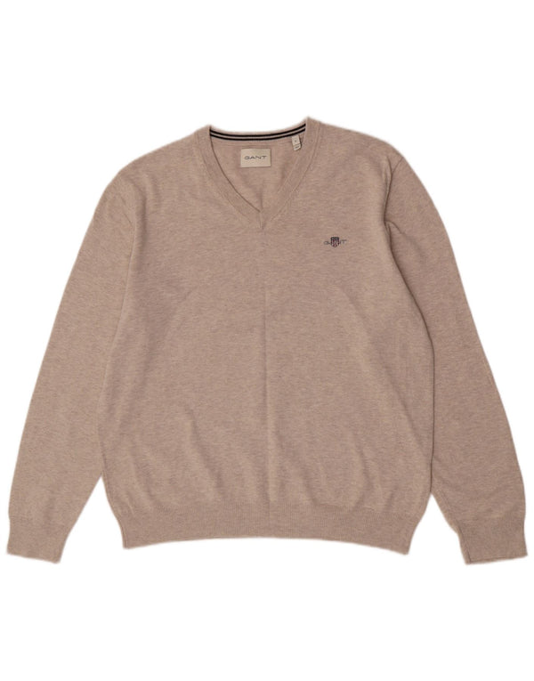 Gant Womens V-Neck Jumper Sweater Large Grey Cotton