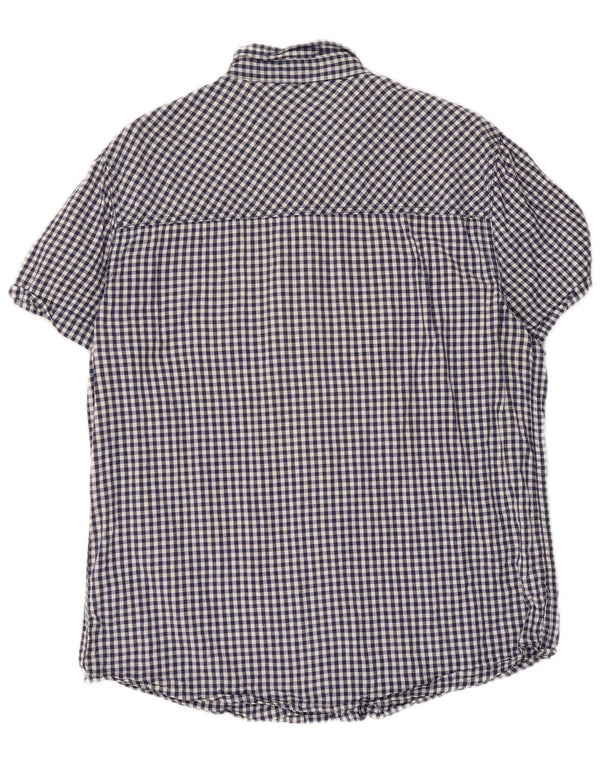 Mountain Warehouse Mens Short Sleeve Shirt XL Navy Blue Gingham Cotton