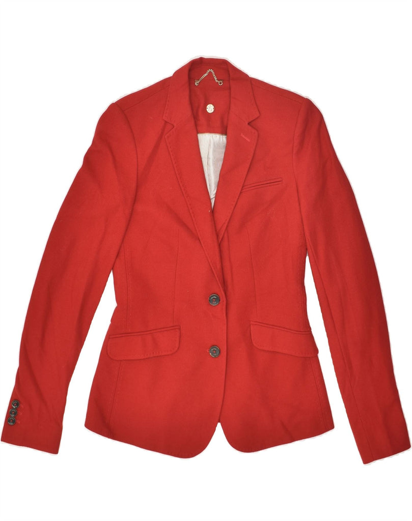 MASSIMO DUTTI Womens 2 Button Blazer Jacket EU 36 XS Red Cotton Vintage Second Hand Clothing Online Messina Hembry