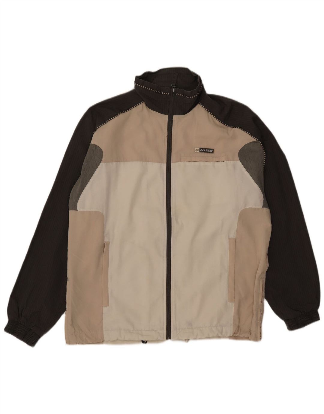 Lotto Mens Tracksuit Top Jacket Large Beige Colourblock Cotton