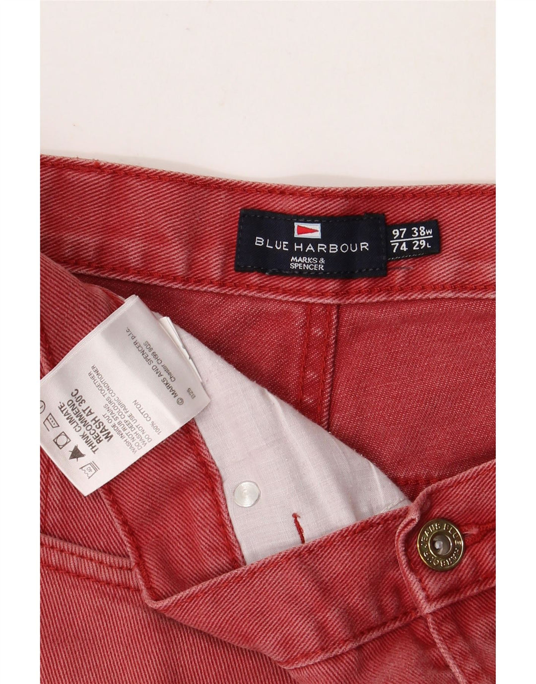 Marks & Spencer Mens Blue Harbour Cropped Jeans W38 L24 Red Cotton