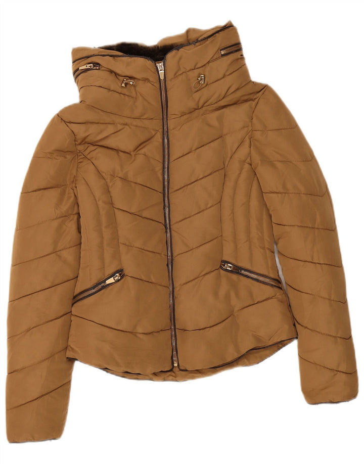 Zara Womens Padded Jacket UK 12 Medium Brown Polyester
