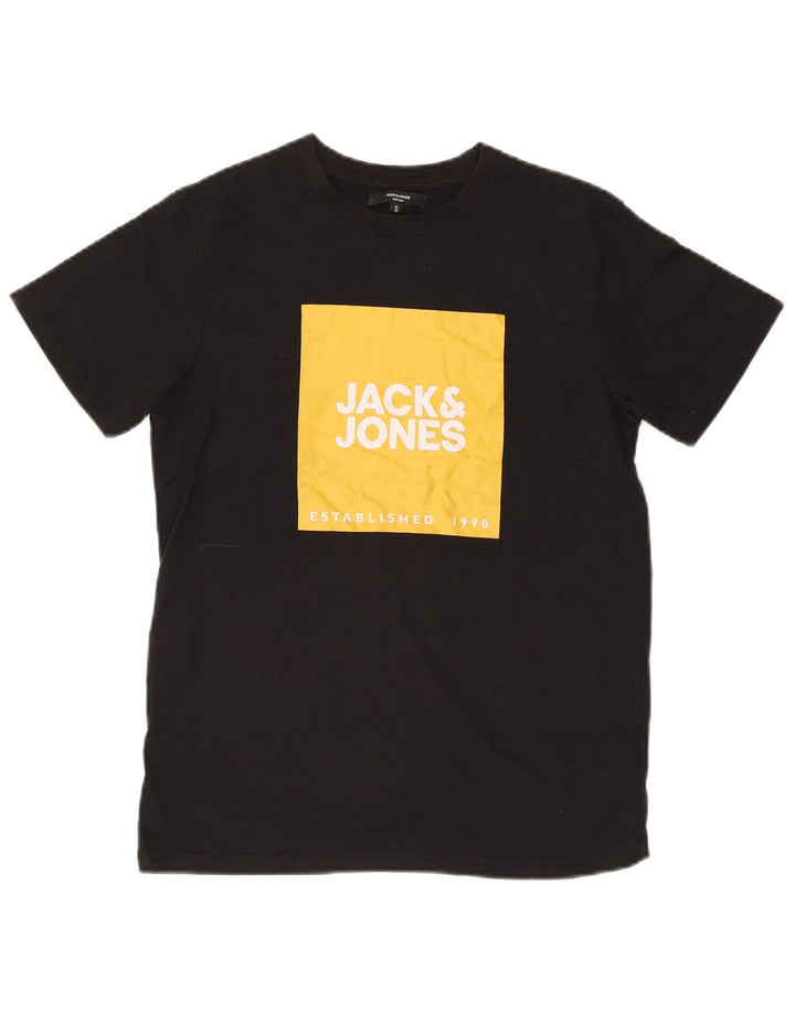 Jack & Jones Mens Graphic T-Shirt Top Small Black Cotton