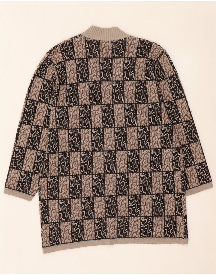 VINTAGE Womens Longline Open Cardigan Sweater IT 44 Medium Brown Geometric