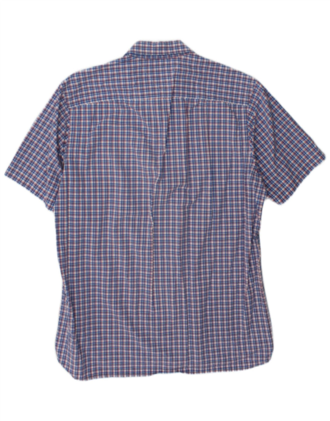 Tommy Hilfiger Mens Short Sleeve Custom Fit Shirt Large Blue Check Cotton