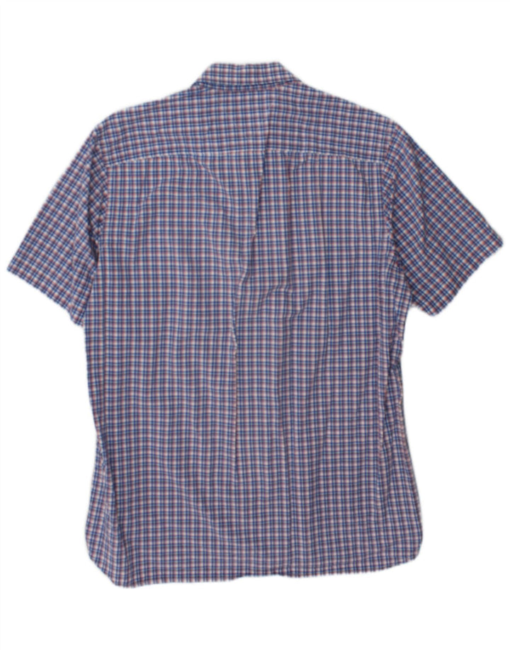 Tommy Hilfiger Mens Short Sleeve Custom Fit Shirt Large Blue Check Cotton