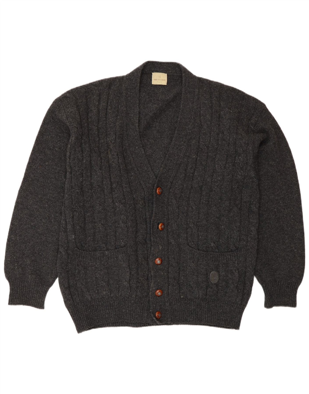Trussardi Mens Cardigan Sweater Large Grey Wool
