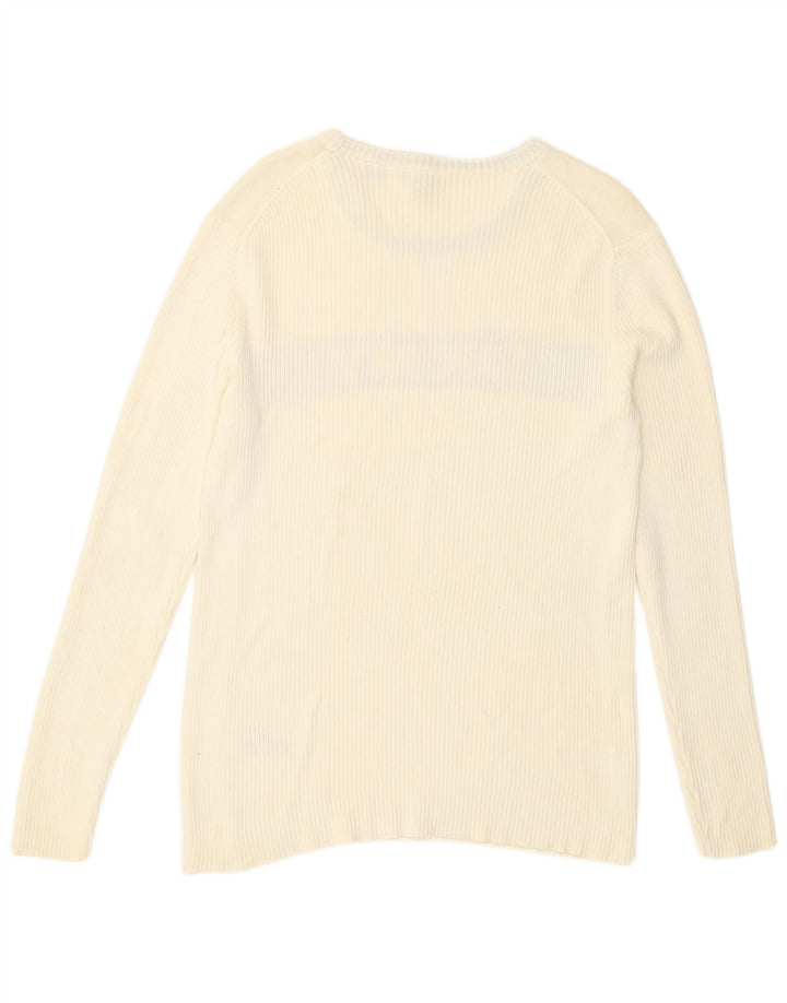 Dkny Mens Graphic Boat Neck Jumper Sweater Medium White Colourblock Cotton