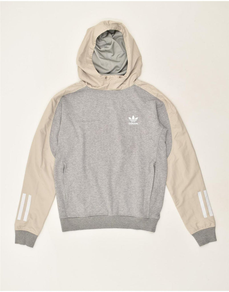 ADIDAS Womens Hoodie Jumper UK 6 XS Grey Colourblock Polyester | Vintage Adidas | Thrift | Second-Hand Adidas | Used Clothing | Messina Hembry 