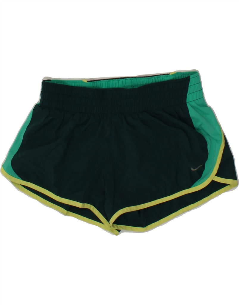 NIKE Womens Dri Fit Sport Shorts UK 14 Medium Green Colourblock Polyester Vintage Nike and Second-Hand Nike from Messina Hembry 
