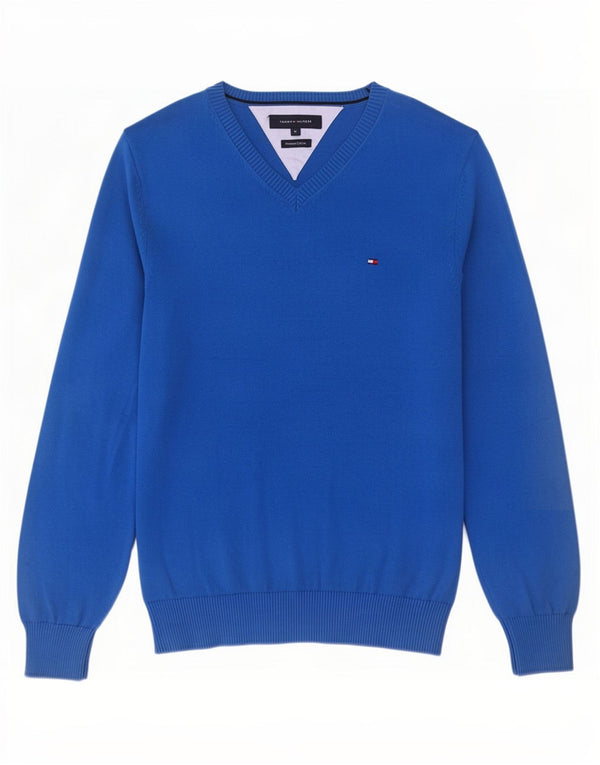 Tommy Hilfiger Mens V-Neck Jumper Sweater Medium Blue Cotton