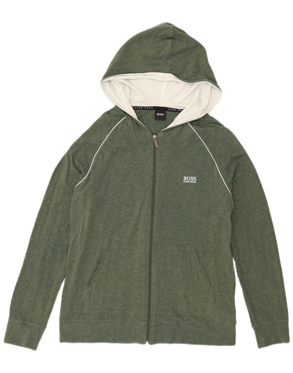 Hugo Boss Mens Zip Hoodie Sweater Medium Green Cotton
