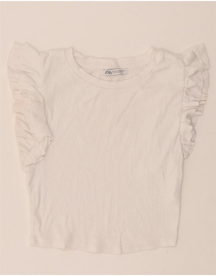 Zara Womens Crop Blouse Top UK 12 Medium White Cotton