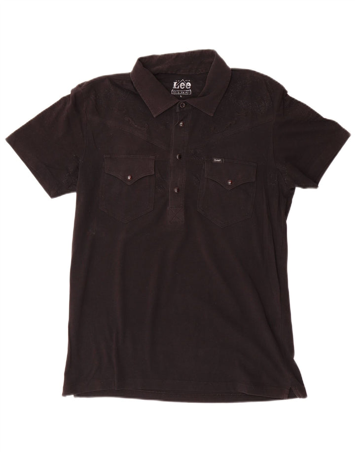 Lee Womens Polo Shirt UK 16 Large Black Cotton