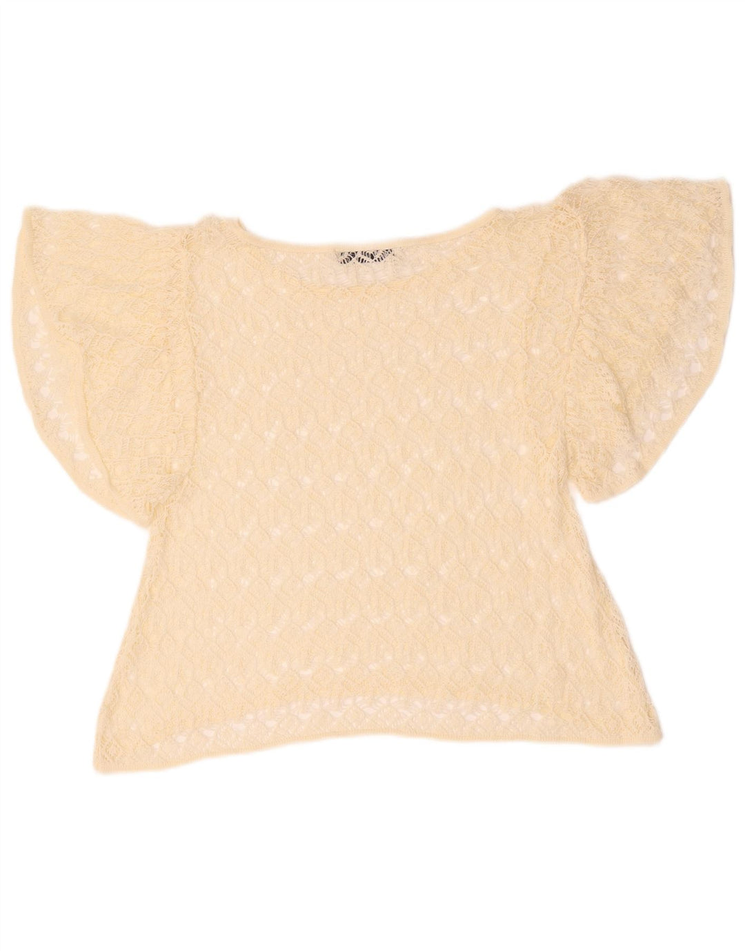 Zara Womens Crop Batwing Crochet Blouse Top UK 12 Medium Yellow