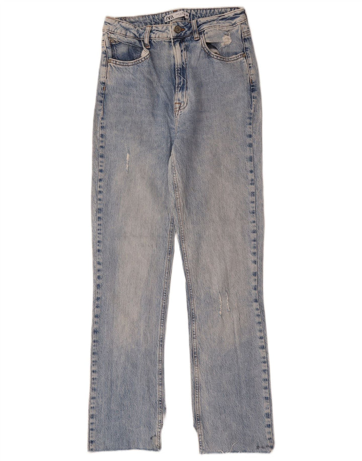Zara Womens Distressed Straight Jeans EU 38 Small W28 L29 Blue Cotton
