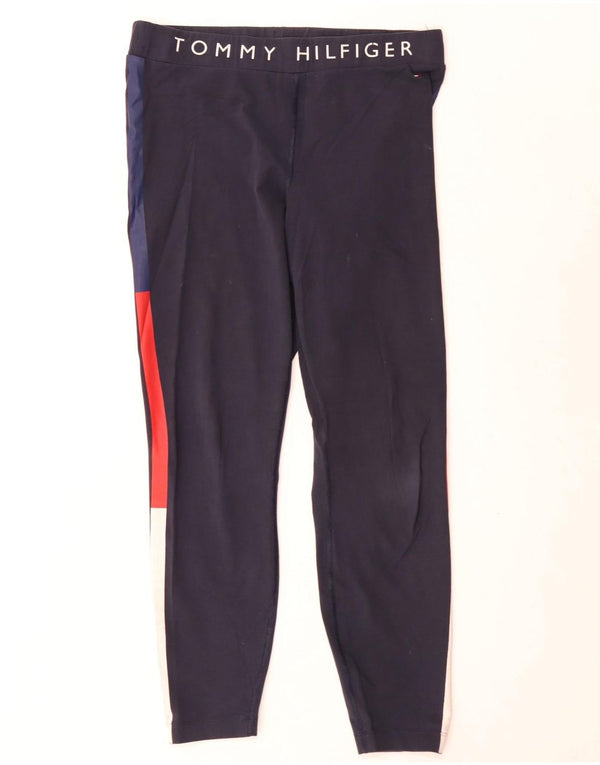 Tommy Hilfiger Womens Graphic Leggings UK 14 Large Navy Blue Colourblock