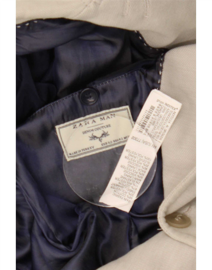 Zara Mens 2 Button Blazer Jacket EU 52 Large Grey Cotton