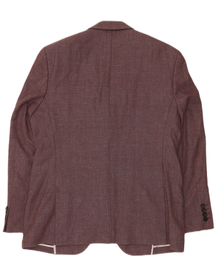 JAEGER Mens 2 Button Blazer Jacket UK 42 XL Burgundy Chevron Wool