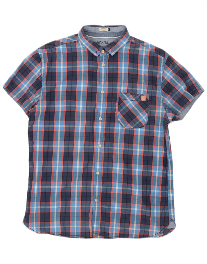 Jack & Jones Mens Short Sleeve Shirt XL Navy Blue Check