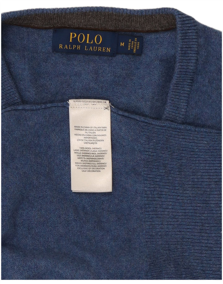 Polo Ralph Lauren Mens V-Neck Jumper Sweater Medium Blue Wool
