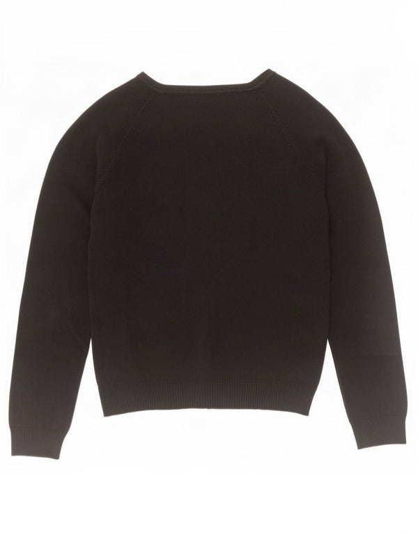 Zara Womens V-Neck Jumper Sweater UK 14 Large Black Cotton