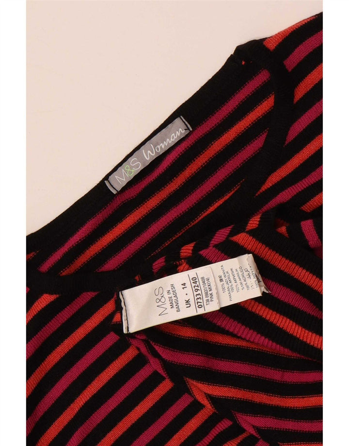 Marks & Spencer Womens Boat Neck Jumper Sweater UK 14 Medium Pink Striped