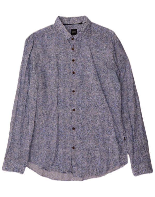 Hugo Boss Mens Abstract Pattern Slim Fit Shirt Large Blue Cotton