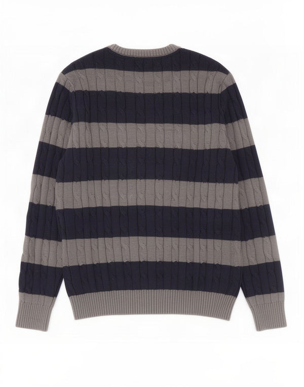 Crew Clothing Mens Crew Neck Jumper Sweater XL Navy Blue Striped Cotton