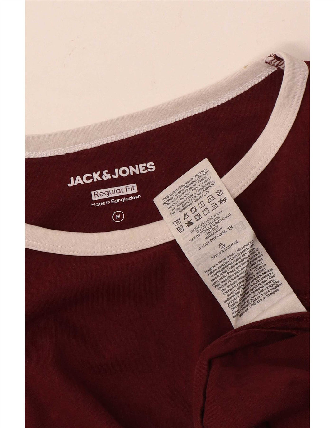Jack & Jones Mens Regular Fit T-Shirt Top Medium Maroon Cotton
