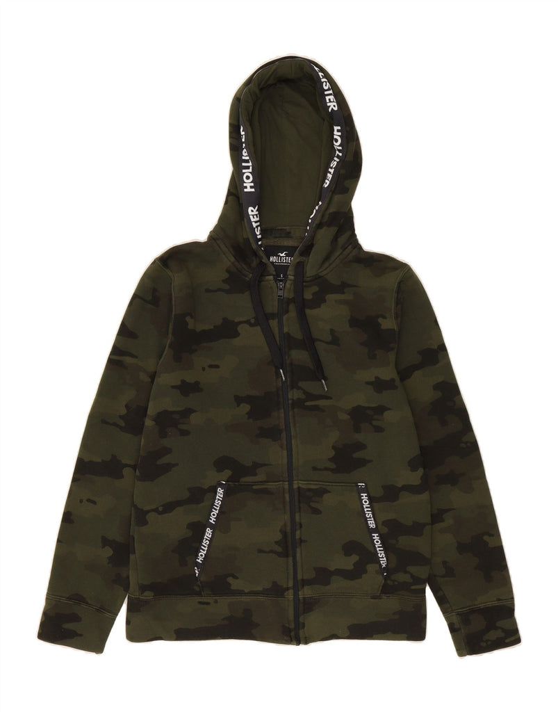 HOLLISTER Mens Graphic Zip Hoodie Sweater Small Khaki Camouflage Cotton Vintage Hollister and Second-Hand Hollister from Messina Hembry 
