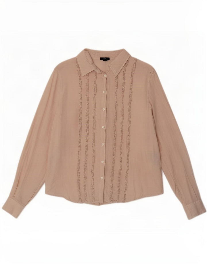 Gant Womens Ruffle Front Shirt UK 16 Large Beige Linen