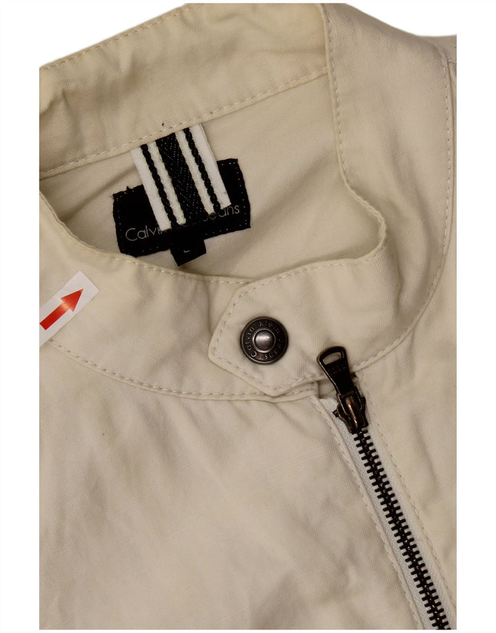 Calvin Klein Jeans Womens Utility Jacket UK 16 Large Off White Cotton