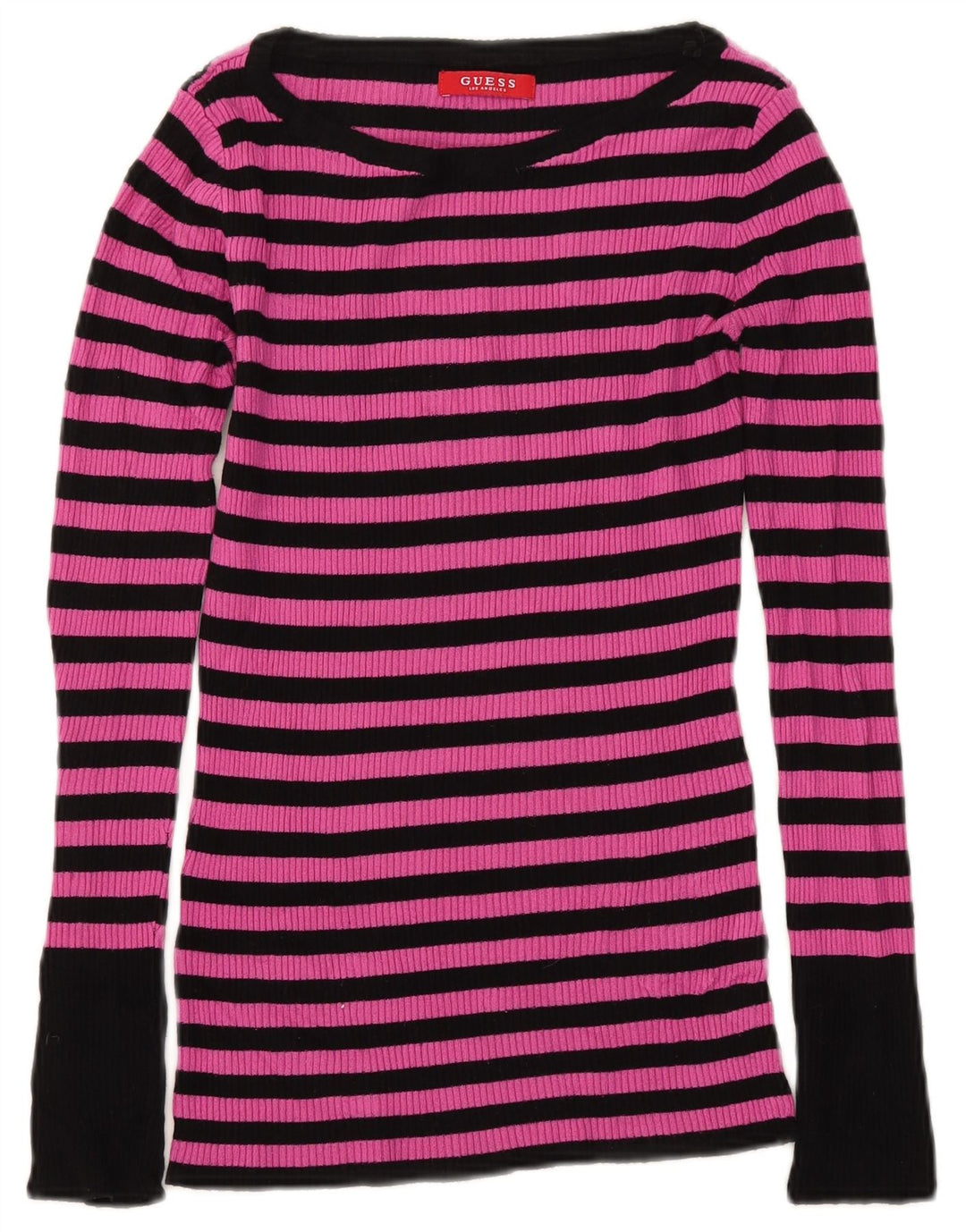 Guess Womens Top Long Sleeve UK 8 Small Pink Striped
