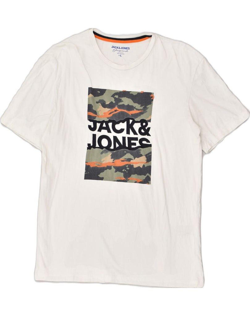 JACK & JONES Mens Graphic T-Shirt Top Large White Cotton | Vintage Jack & Jones | Thrift | Second-Hand Jack & Jones | Used Clothing | Messina Hembry 