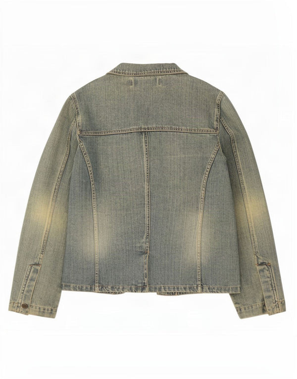 Zara Womens Trafaluc 2 Button Denim Blazer Jacket UK 12 Medium Blue Cotton