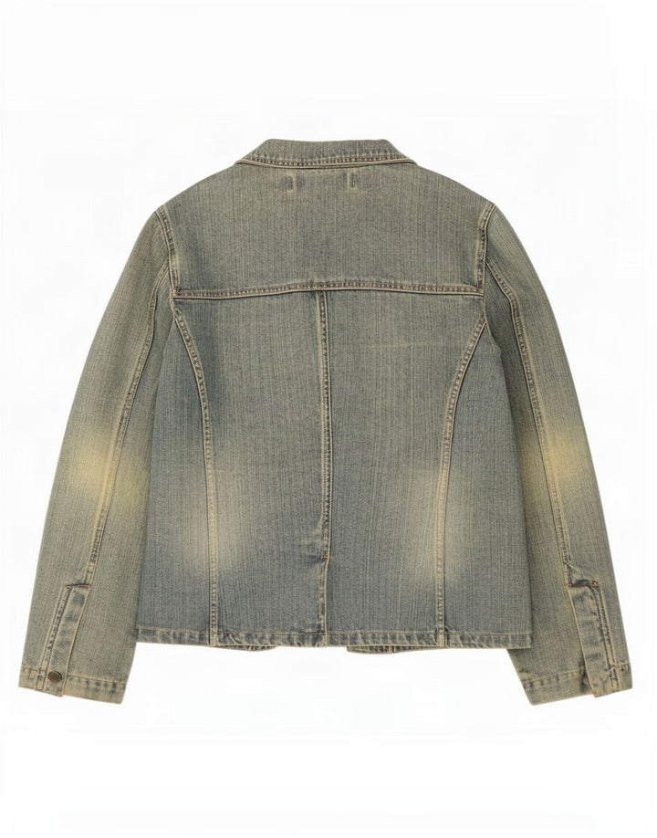 Zara Womens Trafaluc 2 Button Denim Blazer Jacket UK 12 Medium Blue Cotton