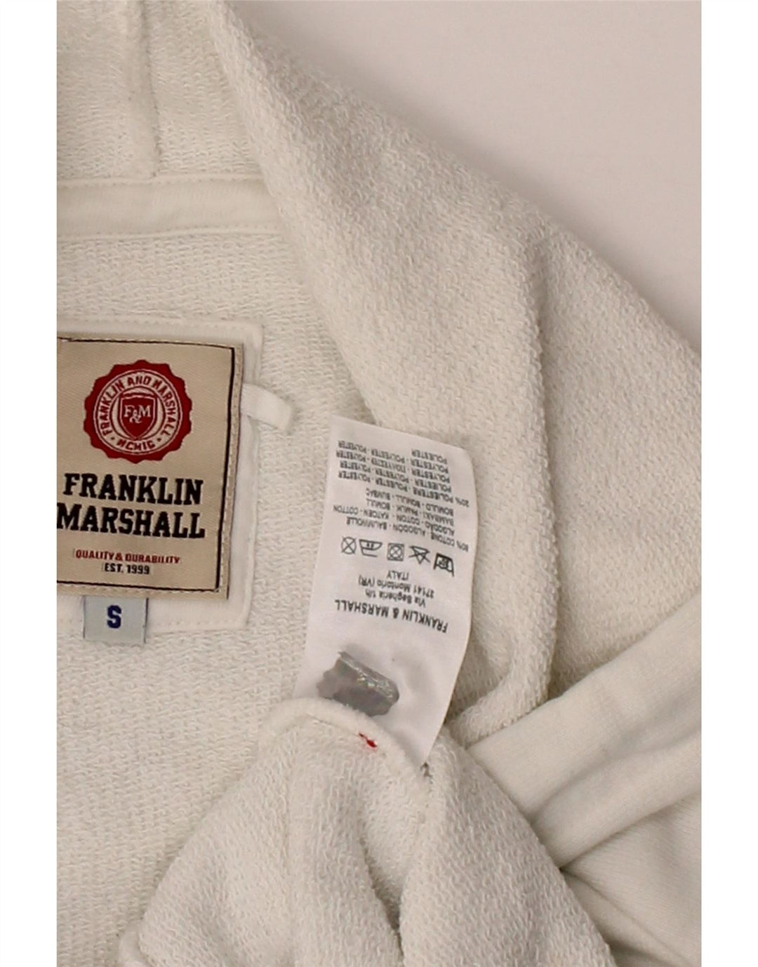 FRANKLIN & MARSHALL Mens Hoodie Jumper Small White Cotton Vintage Franklin & Marshall and Second-Hand Franklin & Marshall from Messina Hembry 