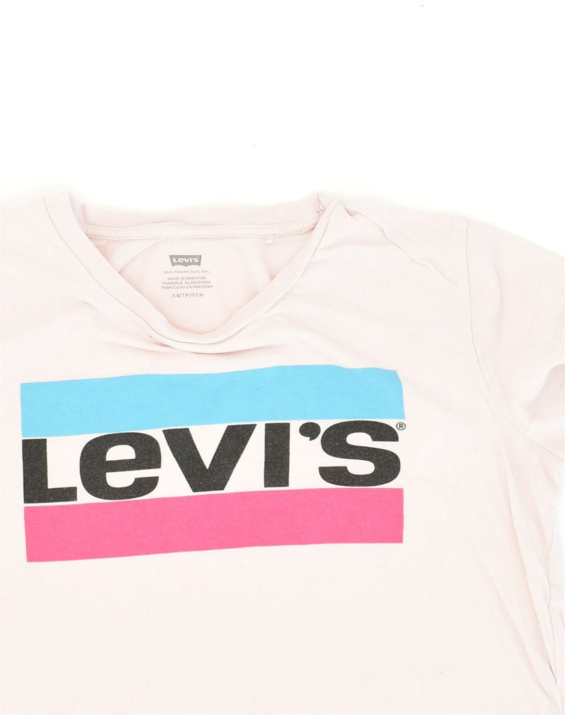 LEVI'S Womens Graphic T-Shirt Top UK 6 XS Off White Cotton | Vintage Levi's | Thrift | Second-Hand Levi's | Used Clothing | Messina Hembry 