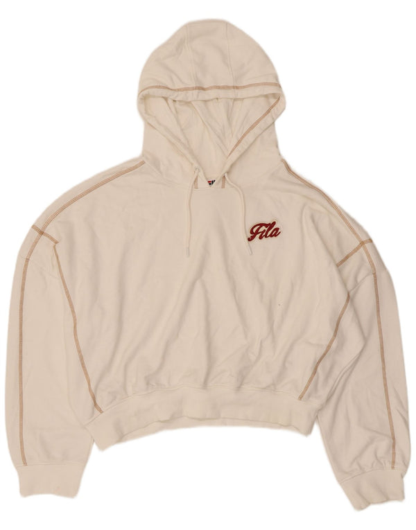Fila Womens Crop Oversized Hoodie Jumper UK 16 Large White Cotton