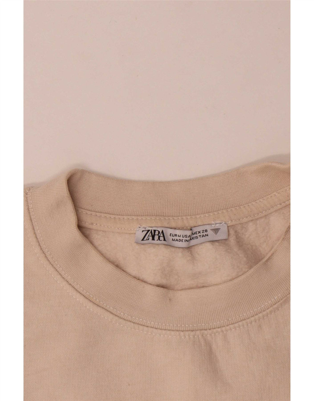 Zara Womens Crop Sweatshirt Jumper UK 14 Medium Off White Cotton