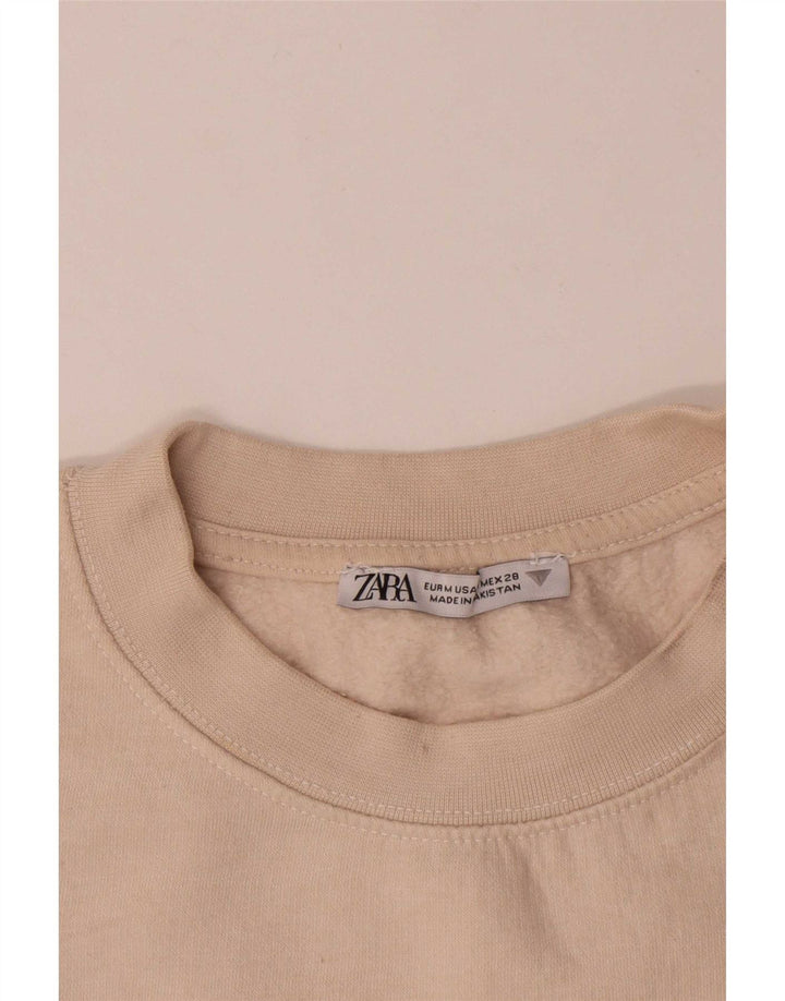 Zara Womens Crop Sweatshirt Jumper UK 14 Medium Off White Cotton
