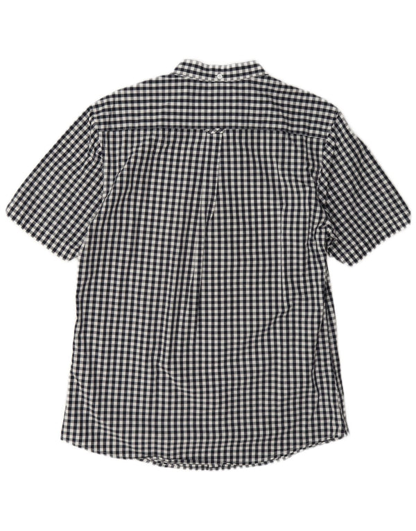 Le Shark Mens Short Sleeve Shirt Large Navy Blue Gingham Cotton