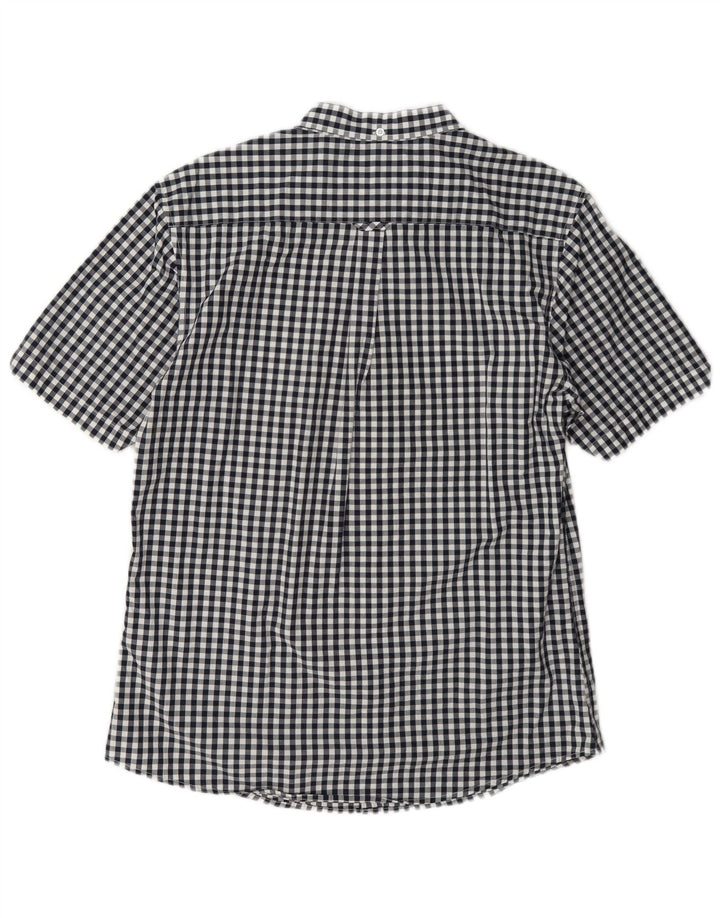 Le Shark Mens Short Sleeve Shirt Large Navy Blue Gingham Cotton