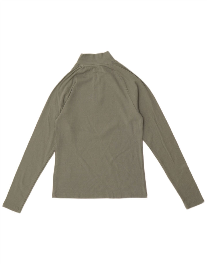 Wrangler Womens Zip Neck Top Long Sleeve UK 12 Medium Green Cotton