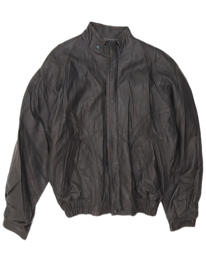 VINTAGE Mens Leather Jacket UK 40 Large Grey Leather