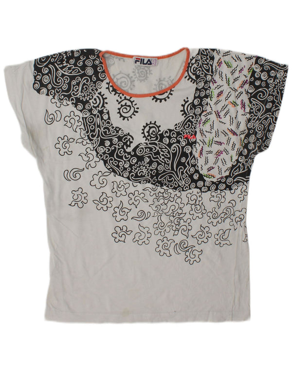 Fila Womens T-Shirt Top IT 44 Medium White Paisley