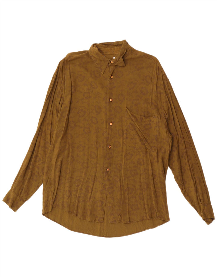Vintage Mens Shirt XL Khaki Floral Viscose