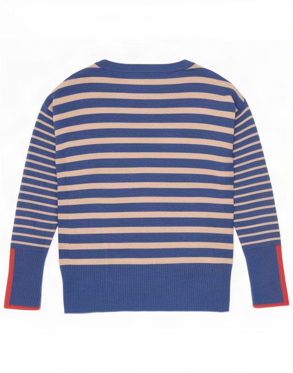 White Stuff Womens Crew Neck Jumper Sweater UK 10 Small Blue Striped