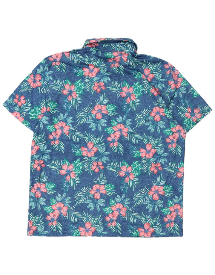 IZOD Mens Salt Water Polo Shirt XL Blue Floral Polyester
